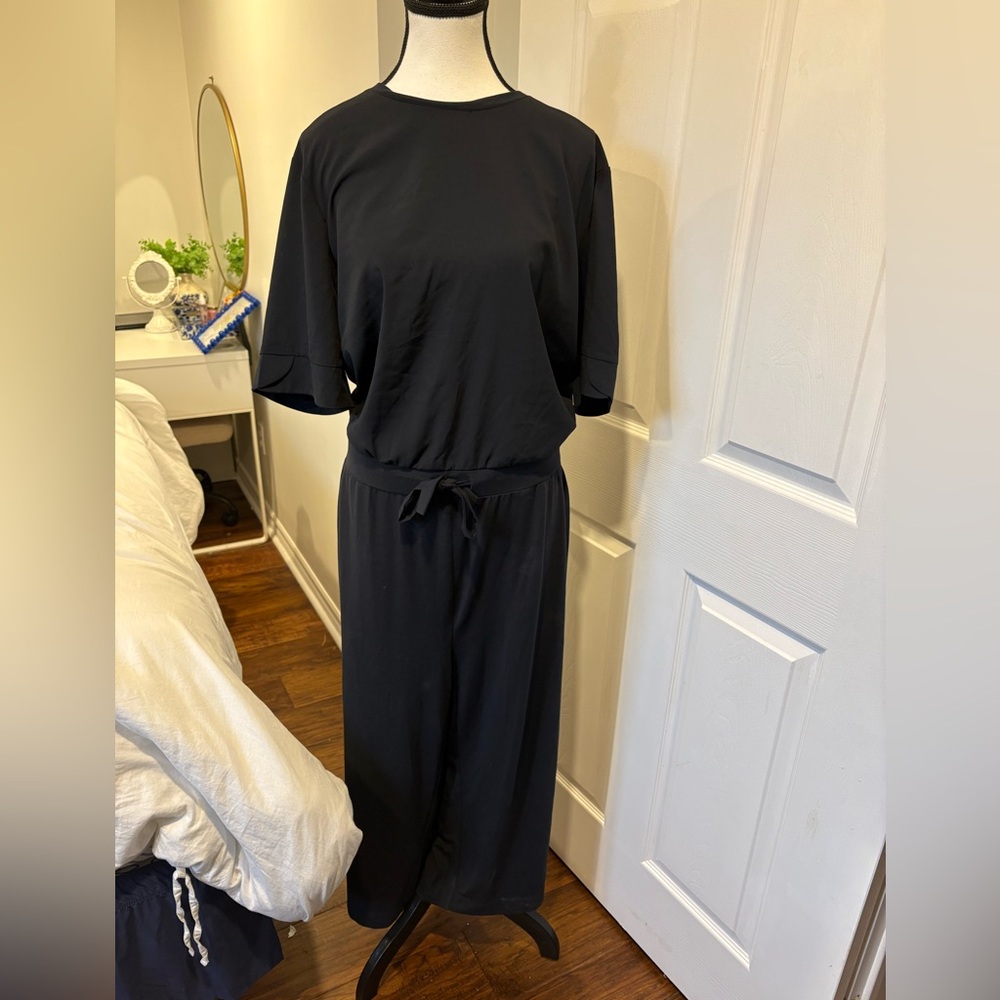 FIGS Watford Black Wide Leg Jumpsuit Tie Waist Scrub Jumpsuit XL